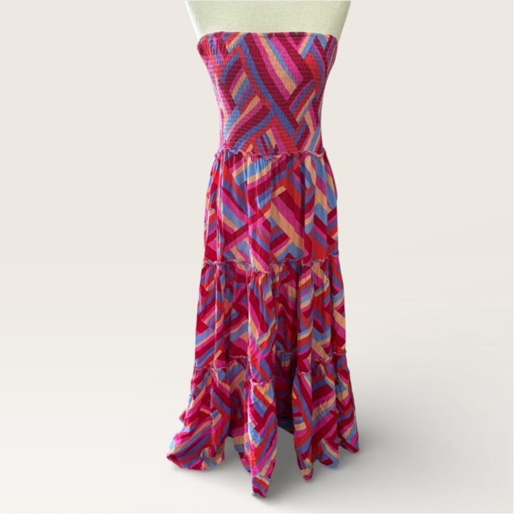 Abel The Label Anthropologie Pink Lilac Maxi Dress Size Large Colorful Vacation